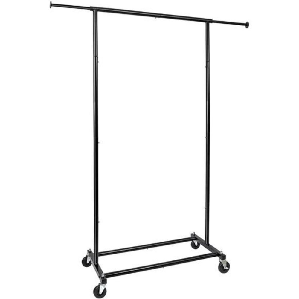 Standard Rod Simple Rolling Clothing Garment Rack with Lockable Wheels (Black)